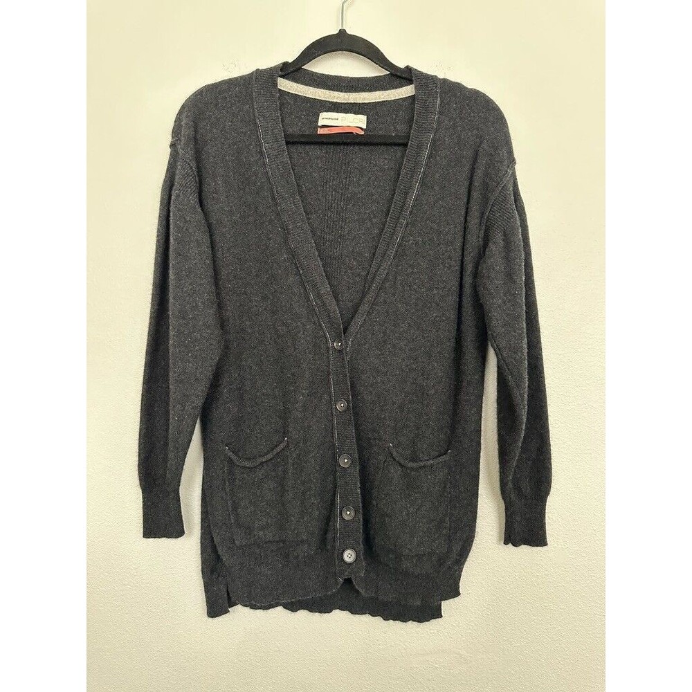 Pilcro Cashmere Cardigan V-Neck Button Down Academia Gray Long Women's Sz Small